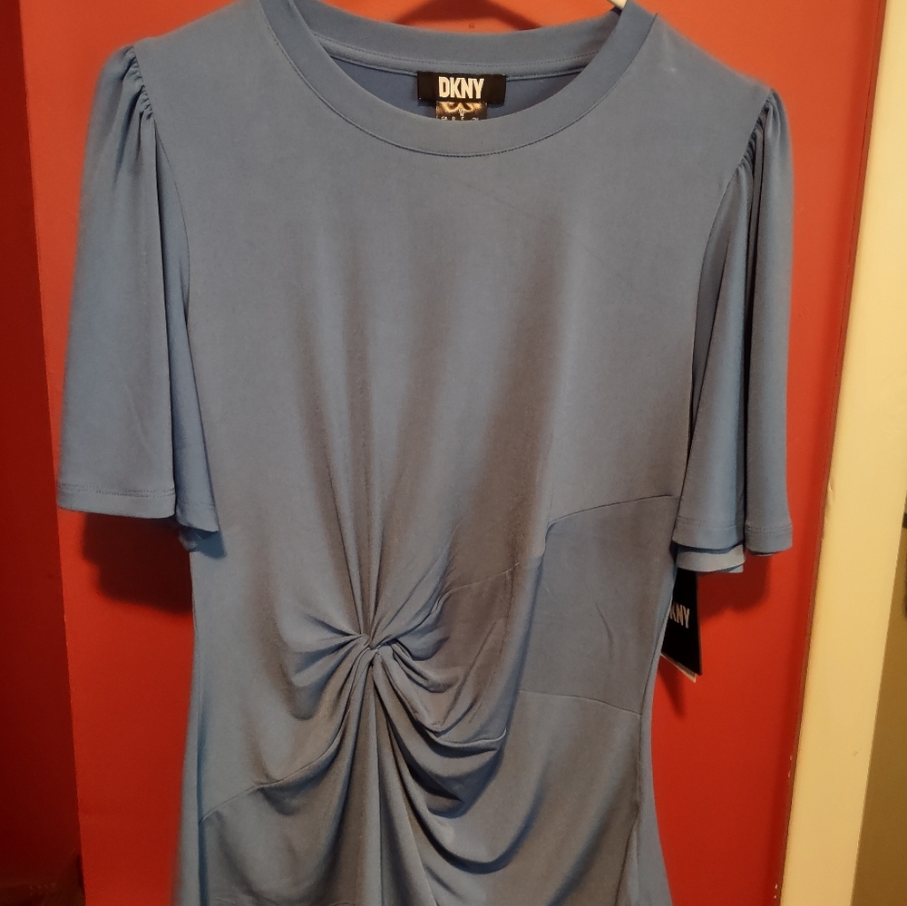DKNY Gray Ruched Short Sleeve T-Shirt